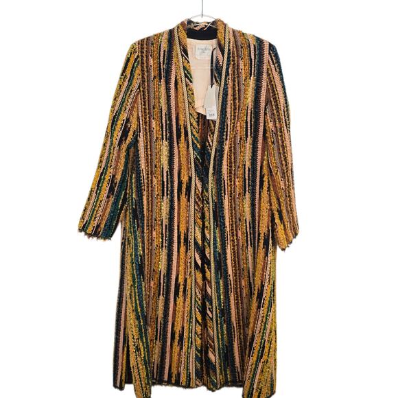 forte_forte Striped Jacquard Bouclé Long Coat Multicolor Marigold Size 0 US 2 - Picture 2 of 15
